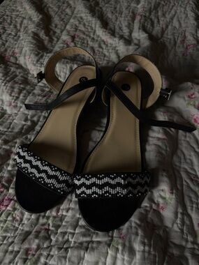 Women's Black Beaded Ankle-Strap Sandals